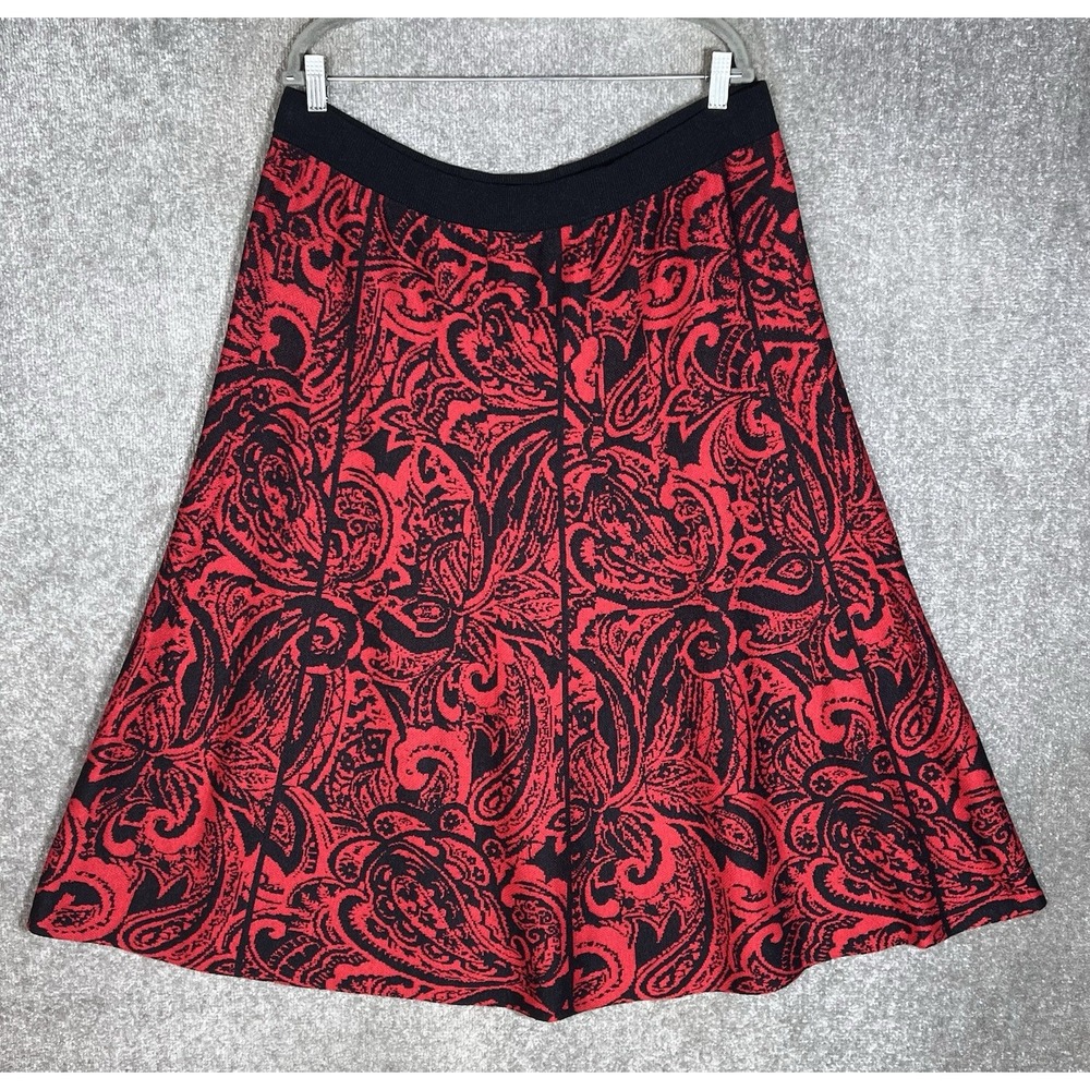 Coldwater Creek Knit Sweater Maxi Skirt Womens Sz PXL Red Black Paisley Pull On